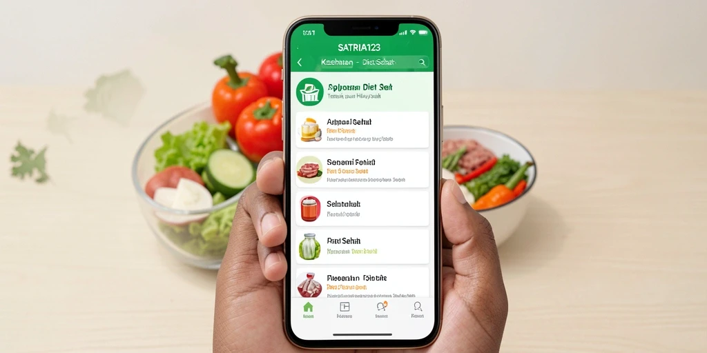 Tampilan antarmuka pengguna SATRIA123 untuk aplikasi Diet Sehat.